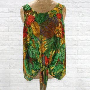 KAREN KANE Top Tank Leaves Tropical Sleeveless Floral Colorful Green Tie Front 6